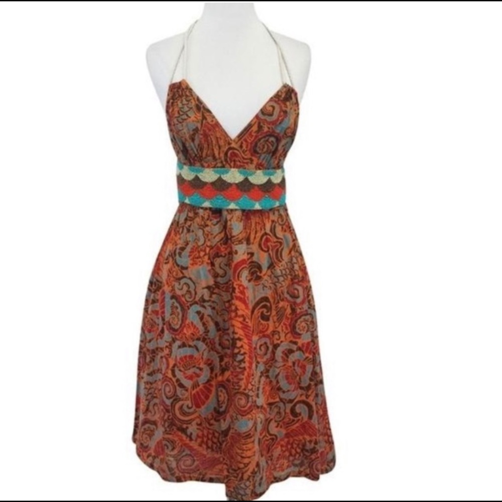 halter dress with beaded belt